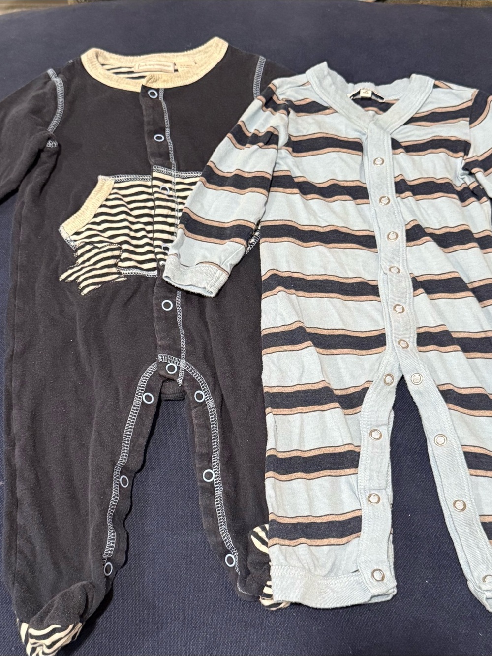 Splendid First Impressions Stripe Blue Black Baby Footie Sleeper Romper 6-9 6-12